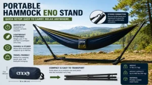 Portable hammock eno stand with lightweight frame and compact travel-friendly design
