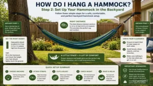 Backyard hammock installation example explaining how do i hang a hammock with proper spacing