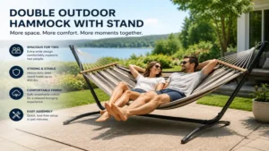 outdoor hammock with stand designed for two people relaxing outdoors