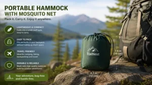 portable hammock with mosquito net packed for backpacking and outdoor adventures