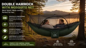 double hammock with mosquito net designed for relaxing camping weekends in nature