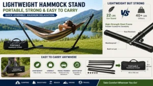 hammock stand portable lightweight frame designed for easy carrying, strong support, and quick outdoor assembly
