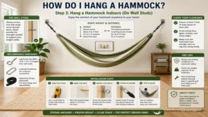 Indoor hammock mounted to wall studs demonstrating how do i hang a hammock inside a home