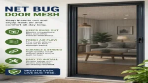 Net bug door mesh providing durable insect protection for home entrances