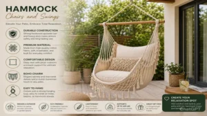 hammock chairs and swings complementing patio design with infographic analysis of comfort and durability