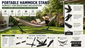 hammock stand portable backyard relaxation setup with weather resistant materials, comfort features, and stable support