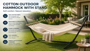 outdoor hammock with stand made with soft and breathable cotton fabric
