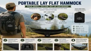portable lay flat hammock packed in a compact travel bag for outdoor hiking and camping