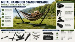 hammock stand portable metal frame with durable steel construction, rust resistance, and secure stability for outdoor use