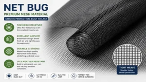 Net bug fabric material with durable breathable fine mesh construction