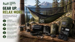 Camping Hammock Hub with essential camping accessories and hammock gear for outdoor adventures