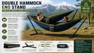Double hammock eno stand supporting two people for comfortable outdoor lounging