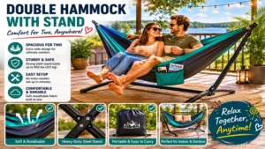 hammock for 2 person with durable stand on a modern patio deck