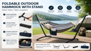 outdoor hammock with stand with foldable frame for easy storage and travel