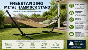 freestanding metal hammock stand with strong support and portable design for outdoor spaces