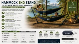 Hammock eno stand used at a campsite for relaxing outdoor travel and adventure