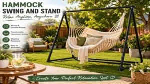 hammock swing and stand arranged in a spacious backyard for everyday relaxation
