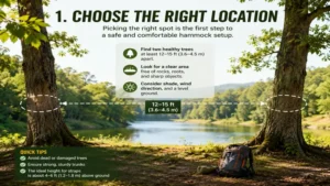 How to put up a hammock by choosing the right location with healthy trees and safe ground