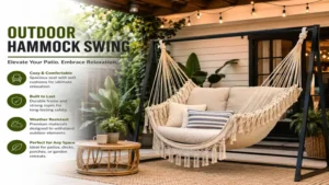 outdoor hammock swing on a patio creating a relaxing seating area