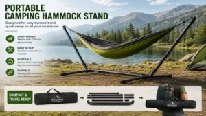 camping hammock stand designed for easy transport, lightweight carrying, and quick setup during outdoor adventures