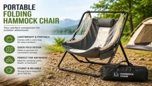 Portable folding hammock chair designed for camping, patios, and backyard lounging