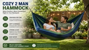 double 2 man hammock backyard setup for couples relaxing together