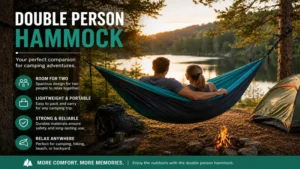 Double person hammock used during a camping trip, offering a cozy resting place for two adults