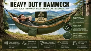 heavy duty hammock designed with reinforced fabric and high weight capacity