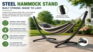 best hammock stand featuring a durable steel frame with rust-resistant construction