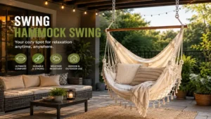 Swing hammock swing creating a cozy seating area on a covered patio