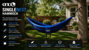 eno singlenest hammock installed in a backyard for comfortable outdoor relaxation