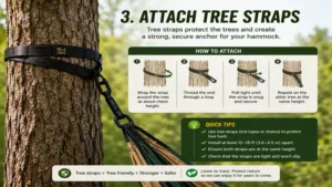 How to put up a hammock using tree-friendly straps attached securely around sturdy trees