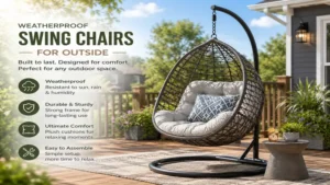 Durable swing chairs for outside on a sunny deck made with weatherproof materials