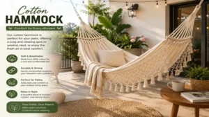 cotton hammock placed on a patio providing a cozy space for outdoor comfort