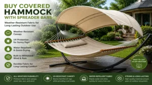 buy covered hammock with spreader bars featuring weather-resistant fabric for year-round outdoor use