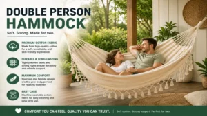 Double person hammock made from durable cotton fabric designed for comfort and support