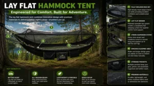 Key features of a lay flat hammock tent including stability, support, and ergonomic design