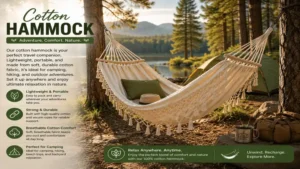 cotton hammock used during a camping adventure surrounded by scenic nature