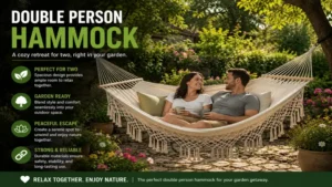 Double person hammock positioned in a garden creating a peaceful retreat for two people