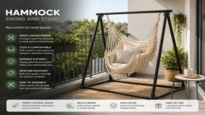 Compact hammock swing and stand designed for small patios and apartment balconies