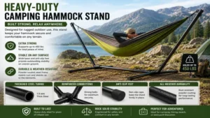 camping hammock stand with heavy-duty steel construction offering stability and support on uneven outdoor terrain
