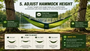 How to put up a hammock with the correct height and angle for comfort and stability
