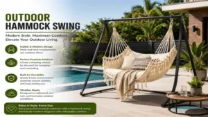 outdoor hammock swing placed beside a pool in a stylish backyard
