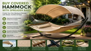 buy covered hammock with spreader bars creating a relaxing backyard retreat with shade and comfort