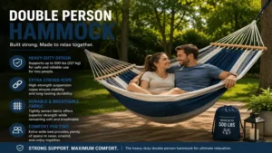 Double person hammock featuring a heavy-duty design suitable for couples and shared relaxation