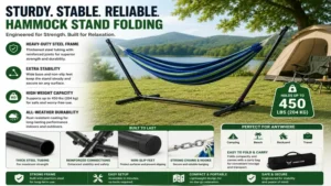 hammock stand folding with reinforced steel frame high weight capacity and weather-resistant finish