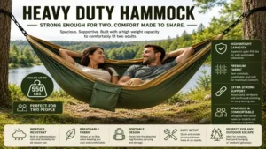 heavy duty hammock providing comfortable support for two adults relaxing outdoors