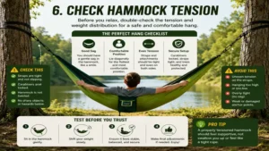 How to put up a hammock by checking tension, weight distribution, and overall setup safety