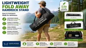 Lightweight fold away hammock stand that is easy to transport and carry