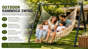 outdoor hammock swing for family relaxing together in a sunny backyard